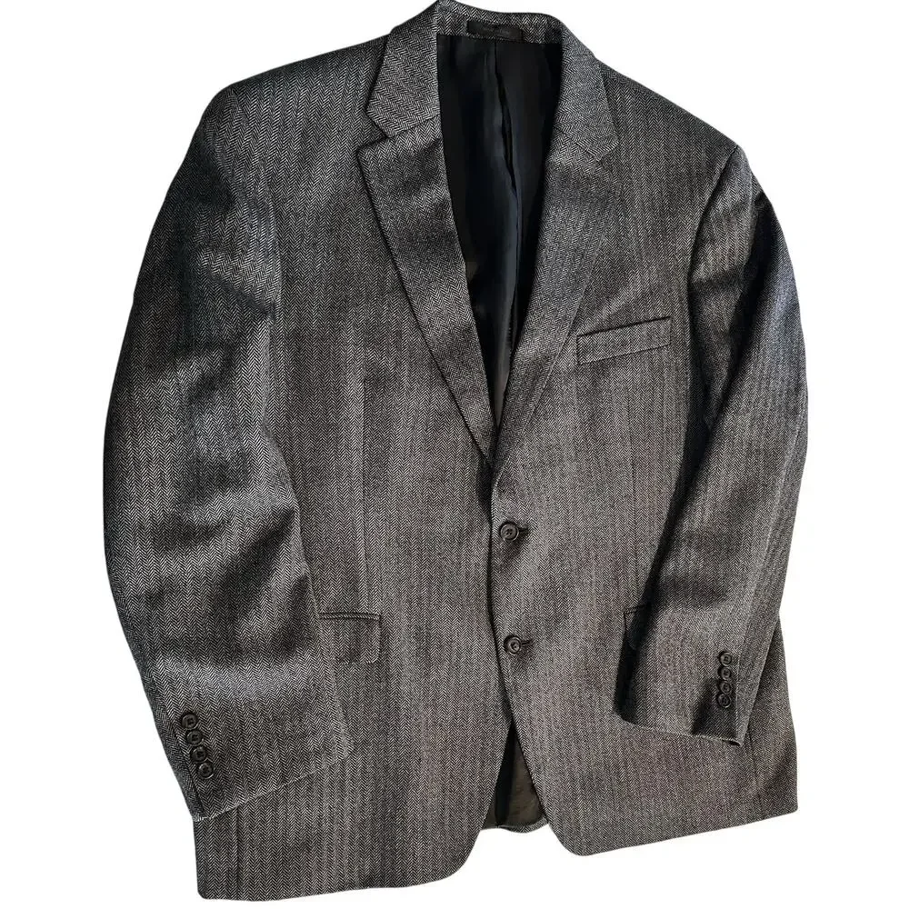 Lauren Ralph Lauren Mens Wool Blazer 46R Grey Herringbone Mens Sportcoat Preppy